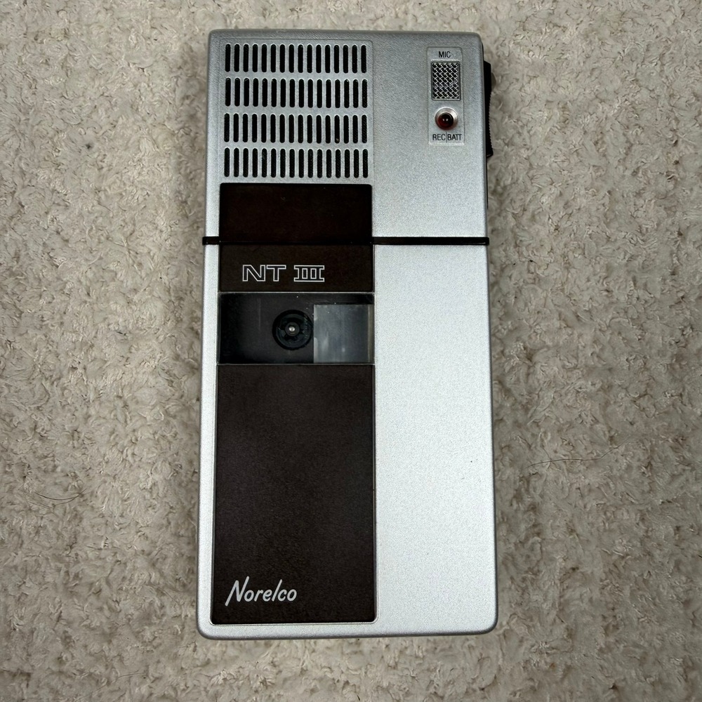 Vintage Norelco NT III Mini Cassette Recorder Silver Brown Case Parts Only - Picture 2 of 9